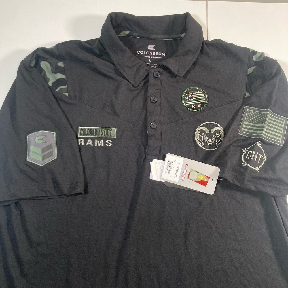 NEW Colorado State Rams Polo Shirt L Colosseum Military USA Golf Performance OHT